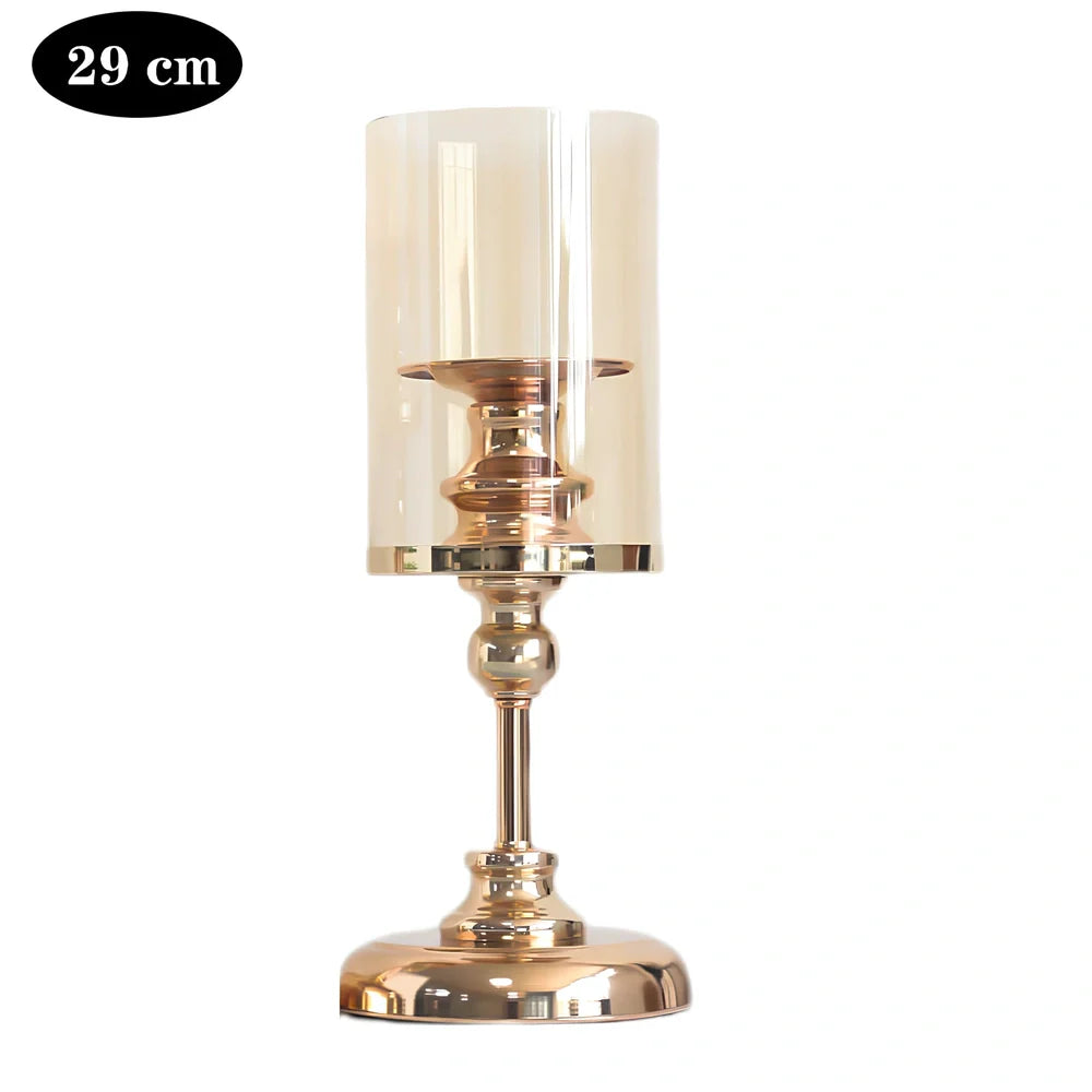 Champagne electroplated metal candlestick with 12cm diameter, French king colour, 8cm candle base