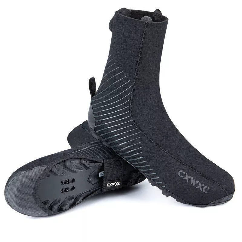 Black bike shoe cover with reflective details for wind and waterproof protection