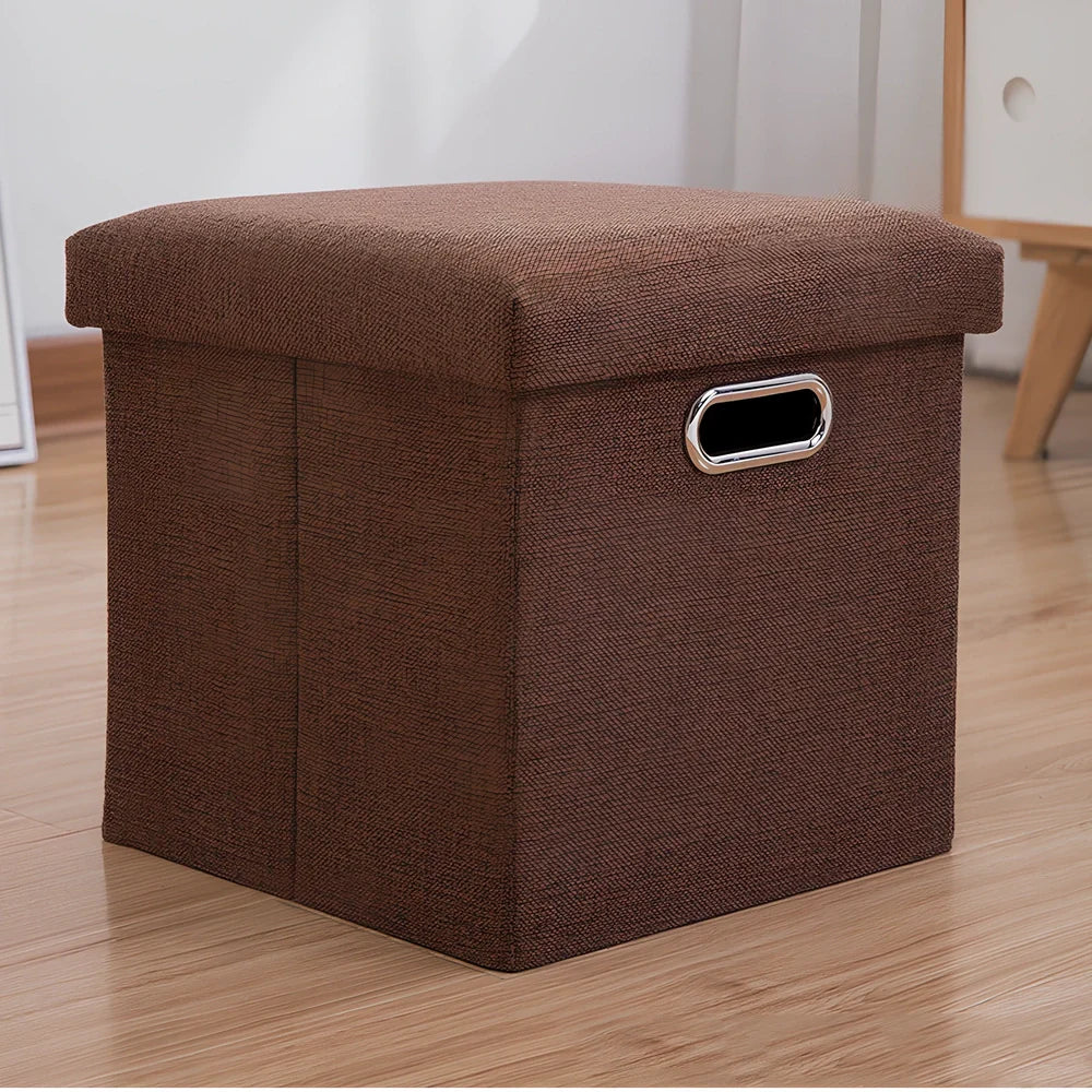 25cm cube storage stool in cotton linen fabric with hidden compartment and sponge cushioning