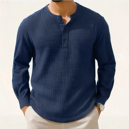 Cotton linen long sleeve shirt with 3/4 sleeves in slim fit pullover style for teenagers