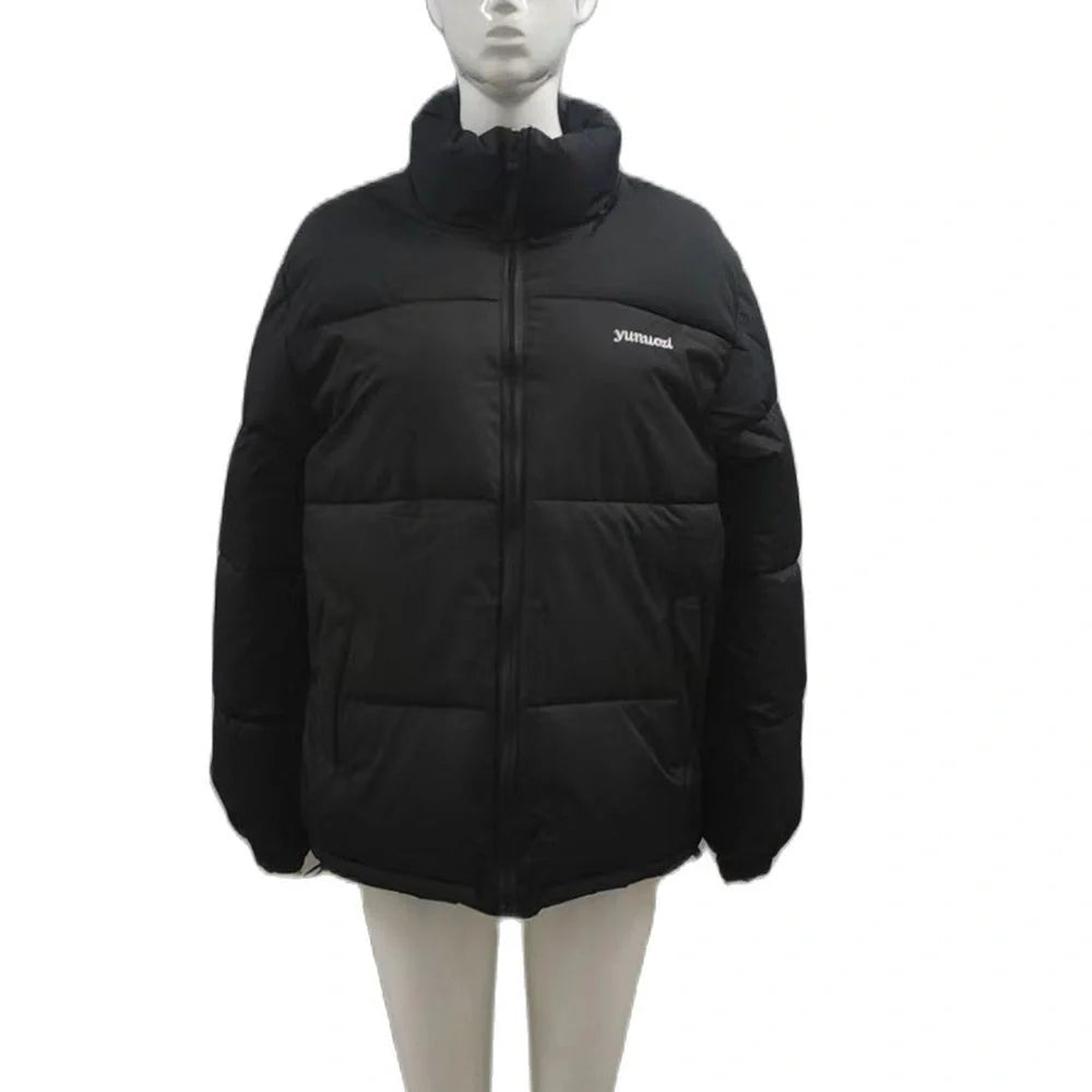 Women's windproof winter coat in white, black, grey, and green