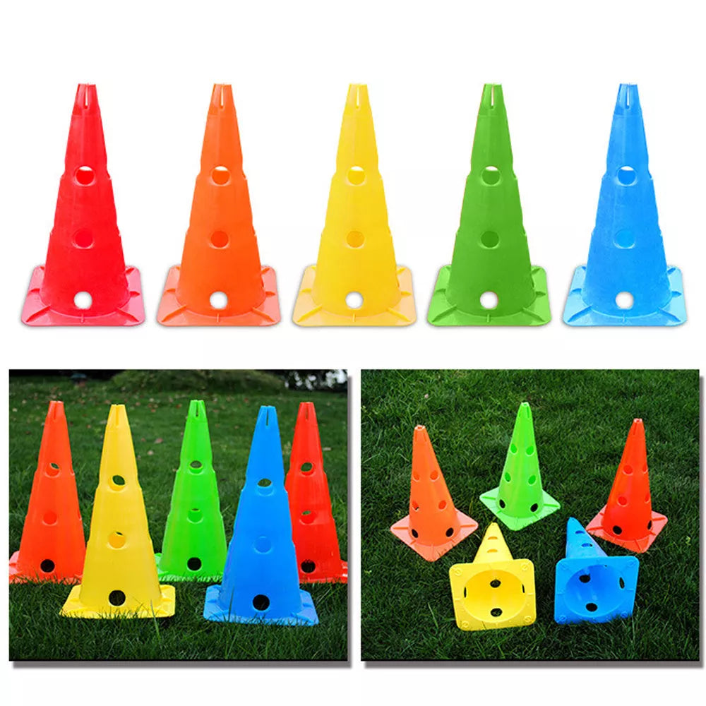 Bright orange football training cone with durable polyethylene construction, 30CM tall