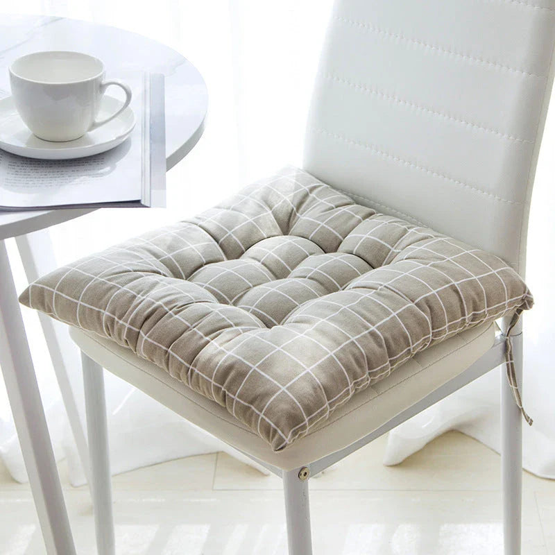 Comfortable Linen-Cotton Chair Cushion with a variety of vibrant patterns and designs, perfect for indoor and outdoor use.