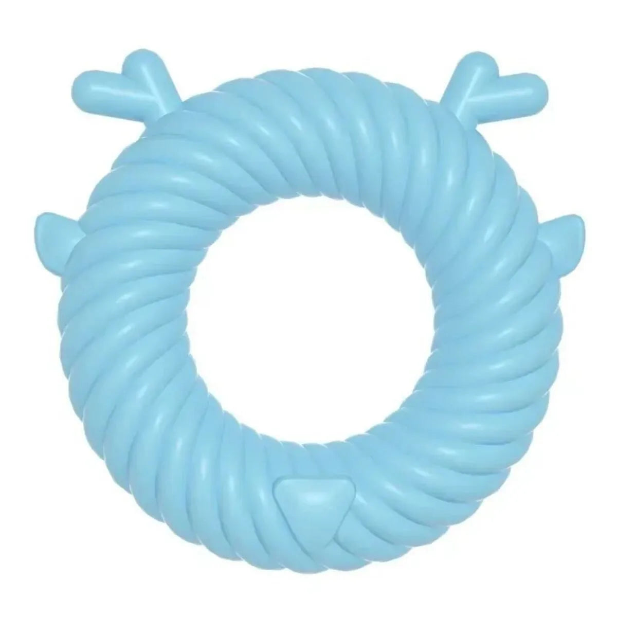 Deer-shaped dog chew toy in blue with spiral groove teeth-cleaning design