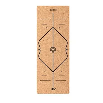 Cork and TPE yoga mat with asana guide lines, 183cm x 65cm x 6mm