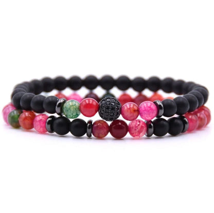 Micro-Inlaid Zircon Bracelet with 6mm Natural Stone Beads in Various Colors