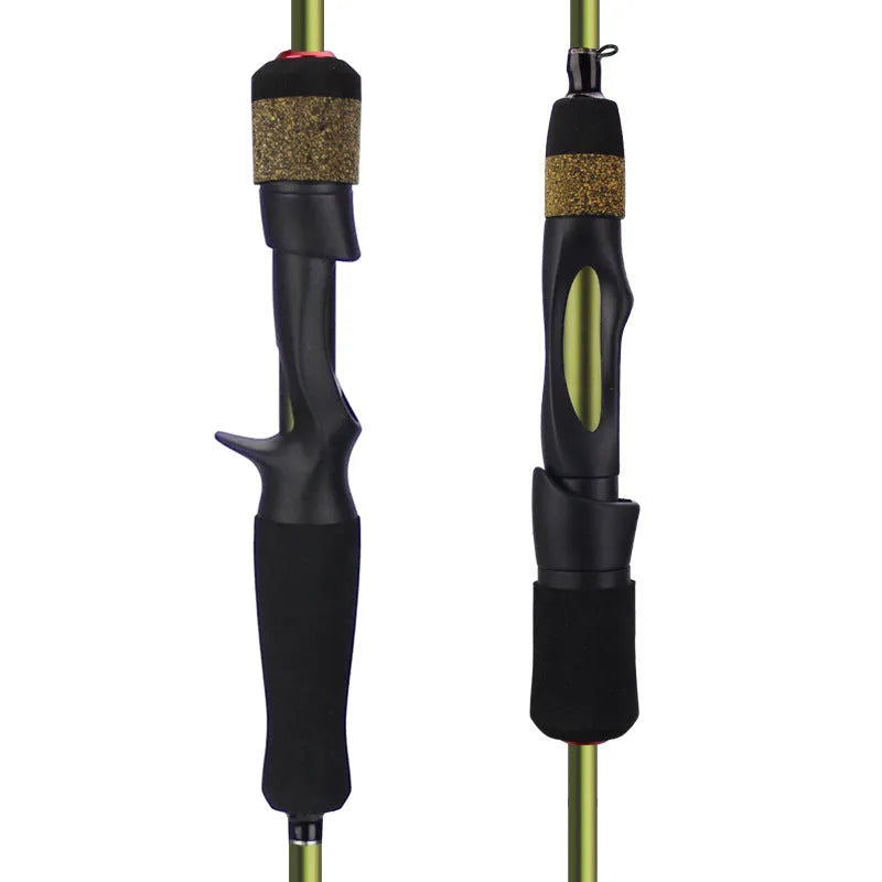 Four-section carbon fishing rod in dark green with straight or gun handle, available in 1.8m, 1.98m and 2.1m