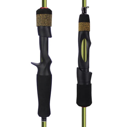Four-section carbon fishing rod in dark green with straight or gun handle, available in 1.8m, 1.98m and 2.1m