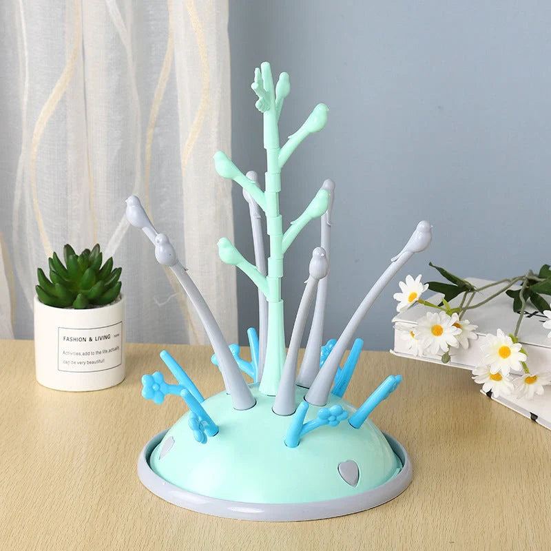 Portable baby bottle drying rack in purple green, compact and easy to clean