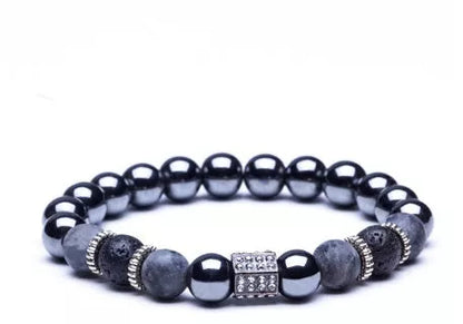 Micro-inlaid crown 6mm matte black and copper bead bracelet with zircon inlays