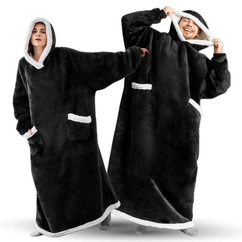 Cozy TV Blanket Hoodie in a variety of colors, featuring a plush polyester design with a front pocket and adjustable drawstring hood