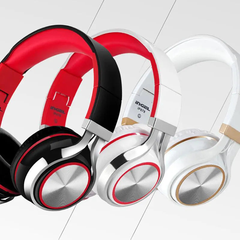 Folding wireless Bluetooth headset with 40mm speakers in black, blue, or white colour options