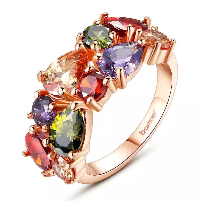 Colored zircon rings with 18k gold plating and AAA zircon stones in sizes 4 to 8