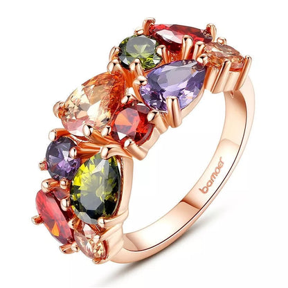 Colored zircon rings with 18k gold plating and AAA zircon stones in sizes 4 to 8