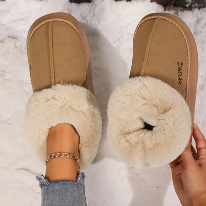 Cozy plush slippers for women with soft faux fur lining, non-slip platform, and comfortable fit for indoor wear
