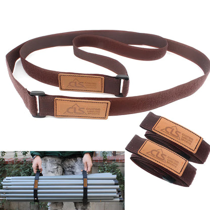 Brown camping binding straps with adjustable buckle, 110cm length for securing outdoor equipment