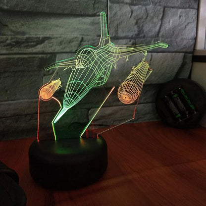 F-16 fighter jet 3D lamp with coloured LED illumination and touch control base