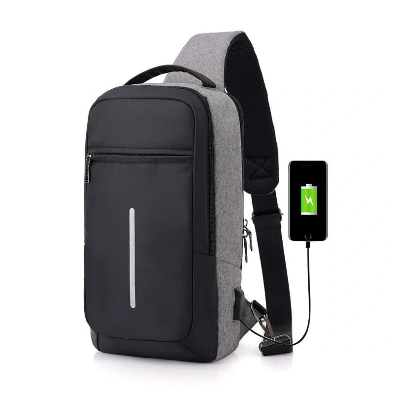 Anti-theft USB charging chest bag with computer pocket in various colors