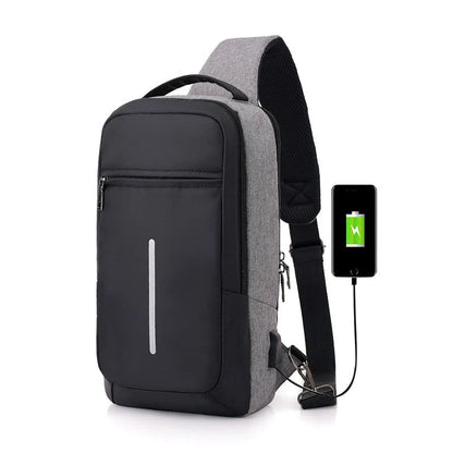 Anti-theft USB charging chest bag with computer pocket in various colors
