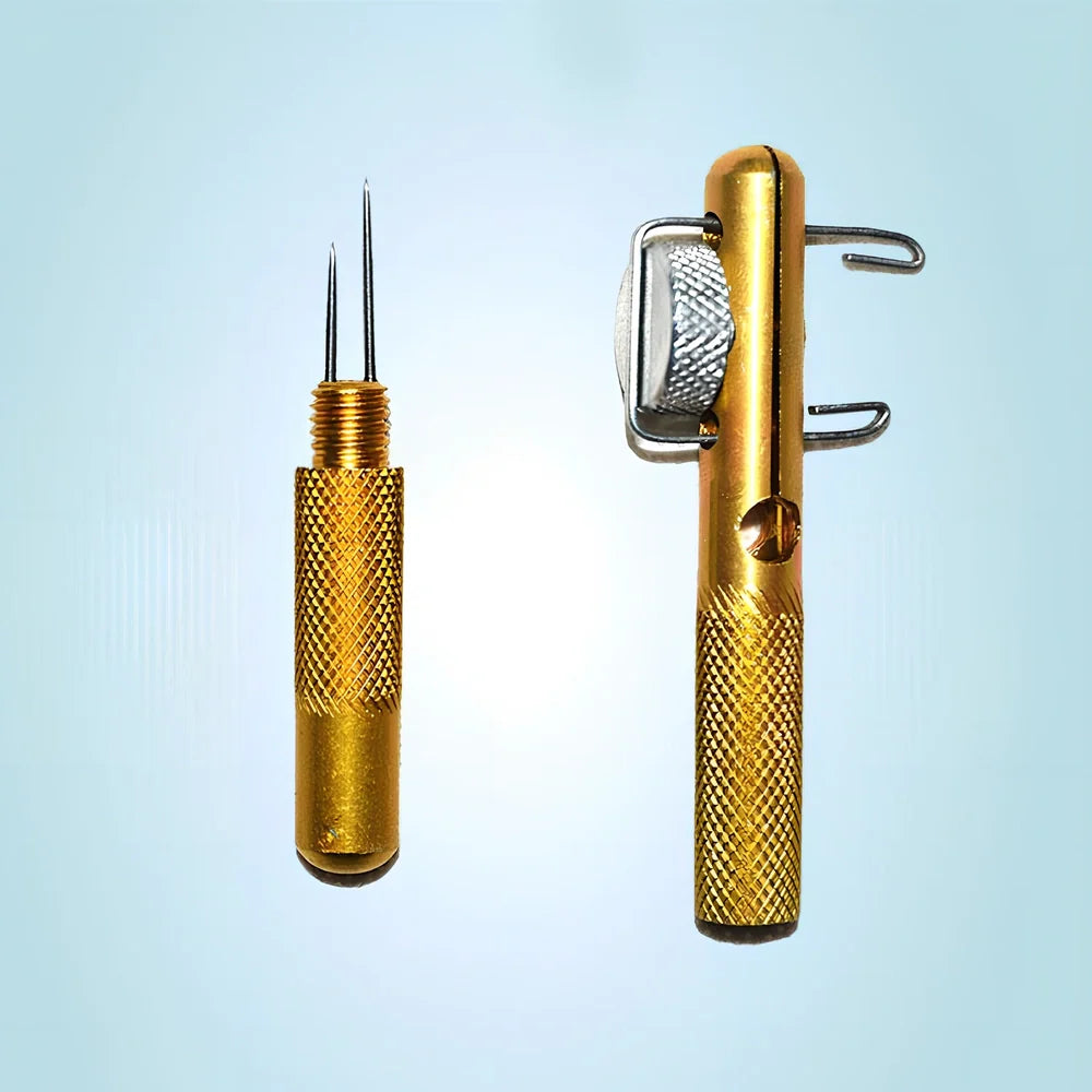 Aluminium fishing hook tying tool measuring 11cm long with 1cm diameter for manual knot creation