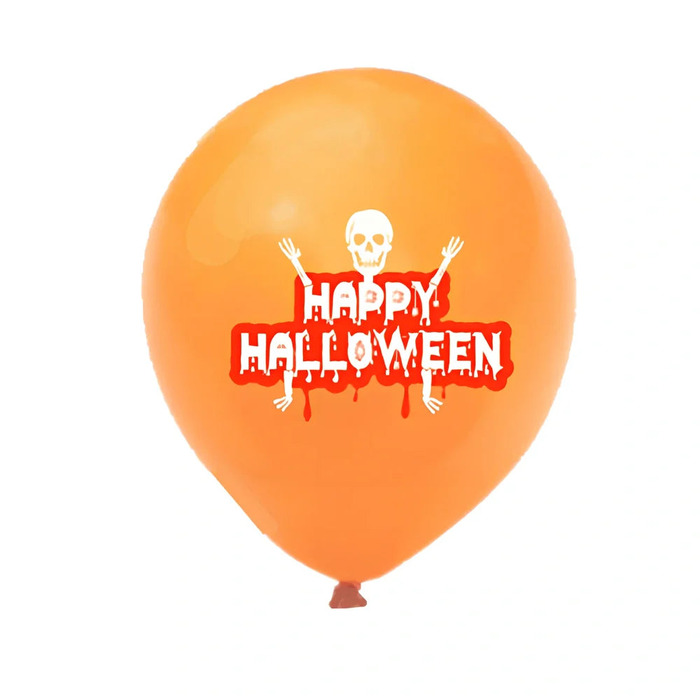 Halloween balloon decoration set with 10 printed latex balloons showing ghost and skeleton designs