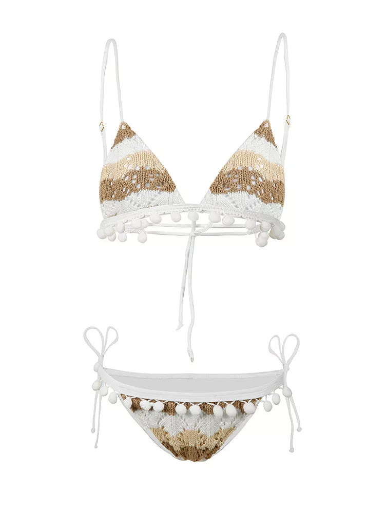 Ocean Mystery Bikini in contrast color, designed for small busts with a split knitted design