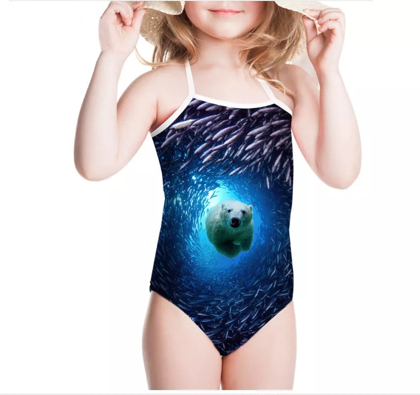 Customizable children's one-piece swimwear with personal picture option