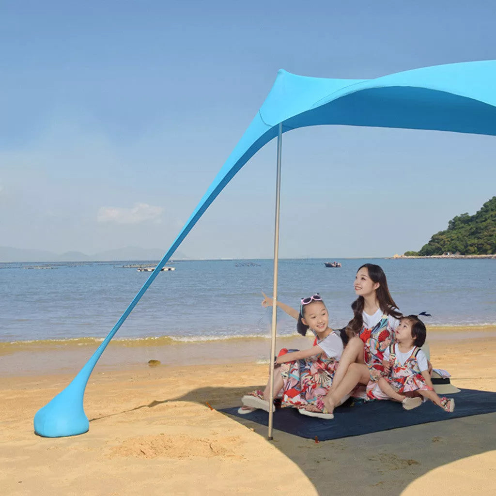 Beach sun shade arbor with iron struts, perfect for outdoor activities