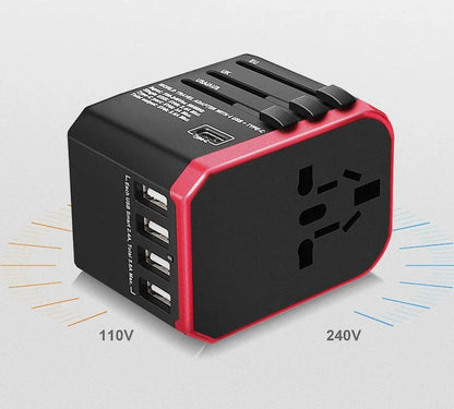 Universal USB Travel Adapter Charger with 4 USB Ports and 5600mAh Battery for Simultaneous Fast Charging in over 150 Countries