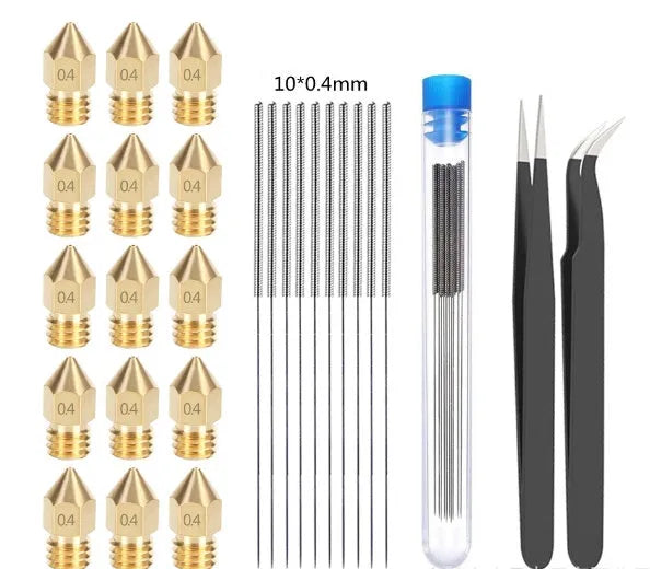 MK8 3D printer nozzle kit with brass nozzle and stainless steel cleaning pin for Ender 3 and CR-10