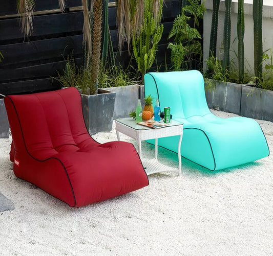 Portable inflatable air sofa in various colors, perfect for outdoor use.