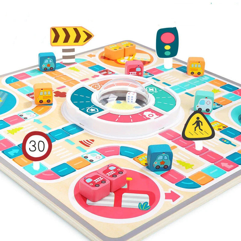 Wooden flying chess game for kids, educational board game teaching traffic rules