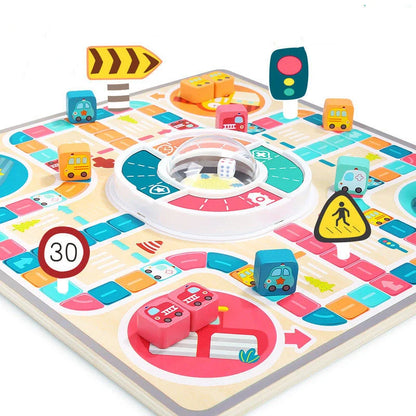 Wooden flying chess game for kids, educational board game teaching traffic rules