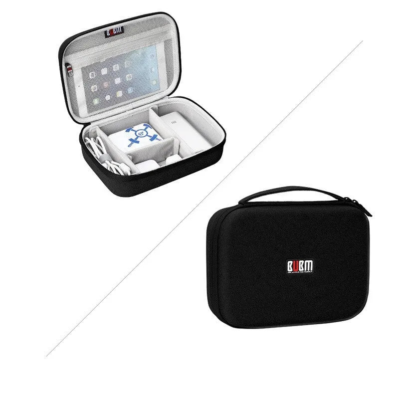 Black EVA digital storage bag for headphones and accessories, shown open.