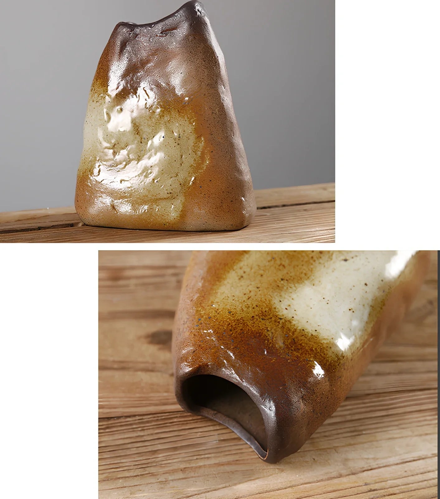 Small 15cm glazed ceramic vase in Japanese style, pottery with smooth finish for ornaments, 8cm diameter base