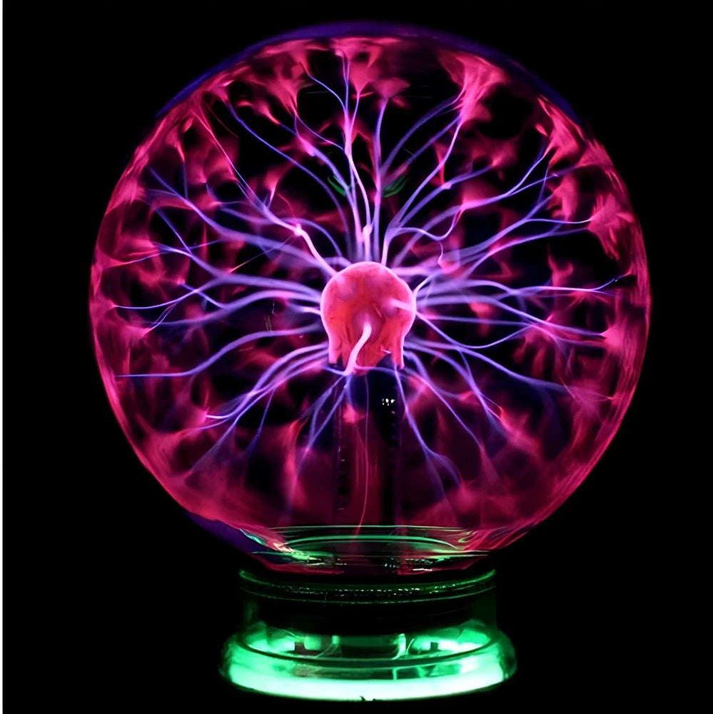 Plasma lightning ball with colourful electrostatic patterns inside 6-inch glass sphere responding to touch