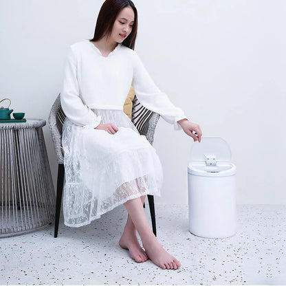 White Smart Sensor Trash Can with motion-activated lid for hygienic waste disposal