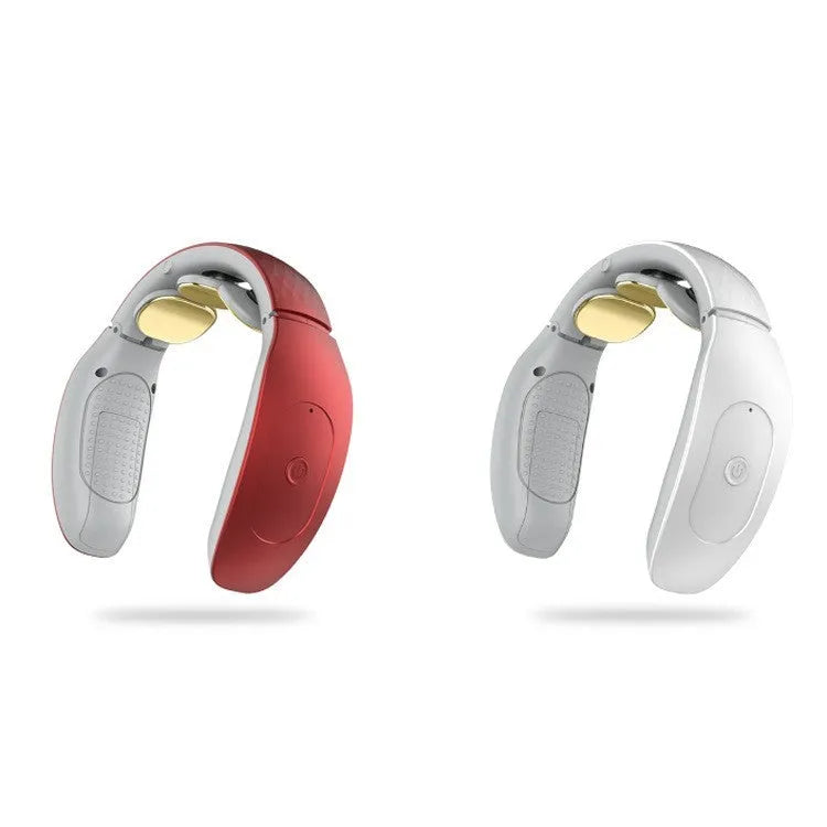 Intelligent cervical massager rechargeable portable small massager with 3 massage contacts for neck, back, waist, hips, legs and feet featuring multiple massage techniques: flapping, tapping, and kneading in red or white colour options