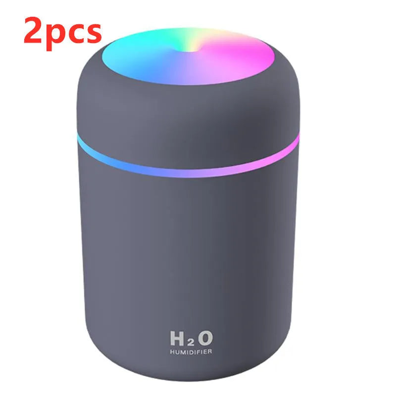 Pink white or navy blue USB desktop humidifier with LED mood lights and 300ml water tank