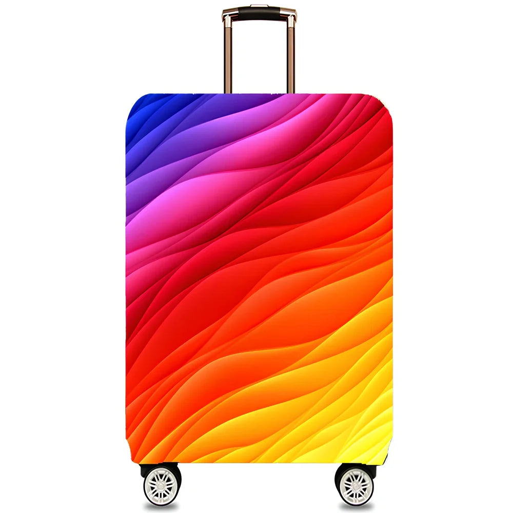 Elastic trolley case cover protecting luggage with polyester fabric, available in multiple sizes and patterns