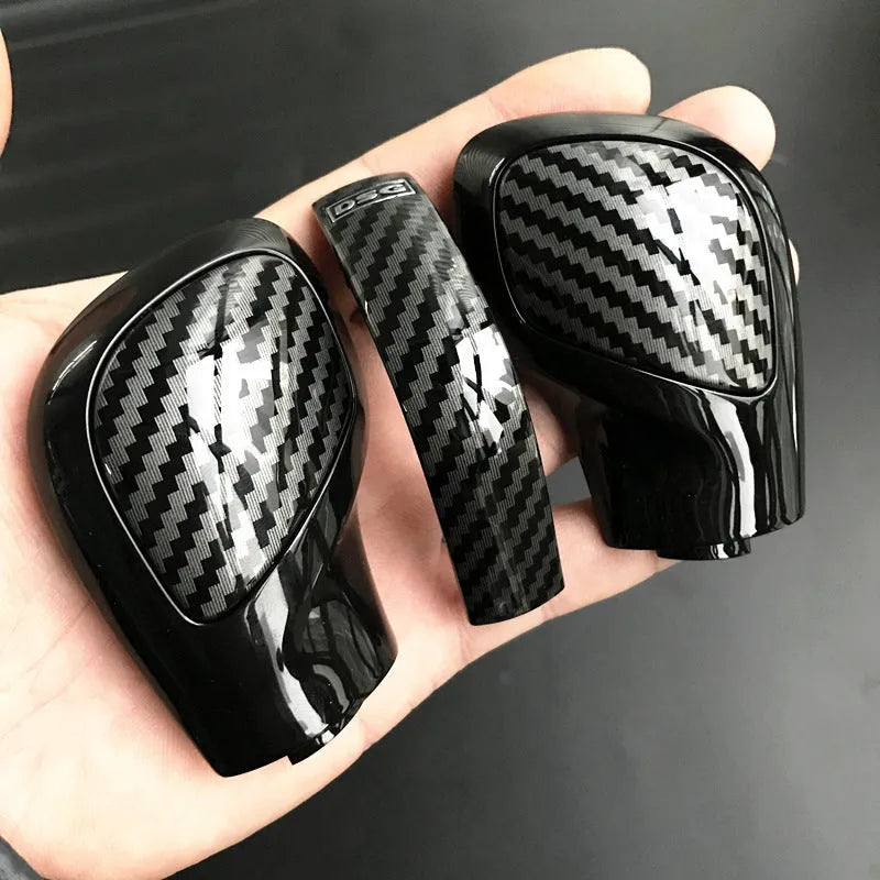 Carbon fibre DSG gear knob side cover with chrome matt finish and leather trim