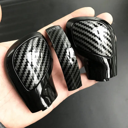 Carbon fibre DSG gear knob side cover with chrome matt finish and leather trim