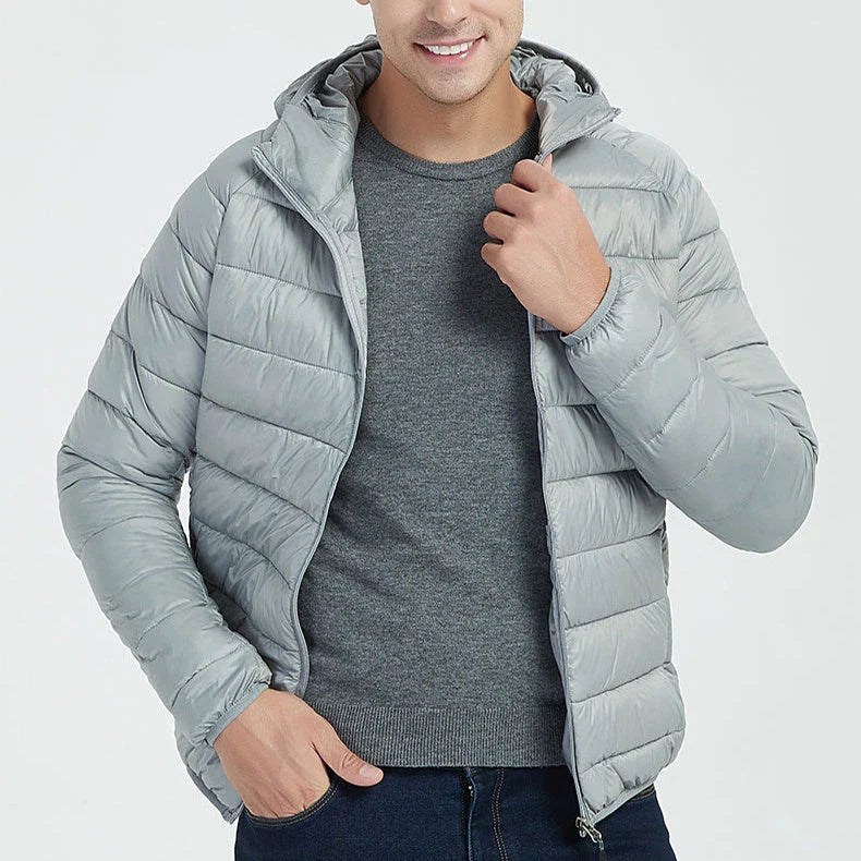 Lightweight Hooded Men's Jacket - Solid Color Zip-Up Outerwear