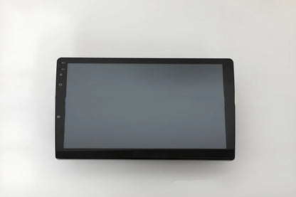 10.1 inch universal Android car stereo head unit with touch screen display for trapezoidal dashboard installation.