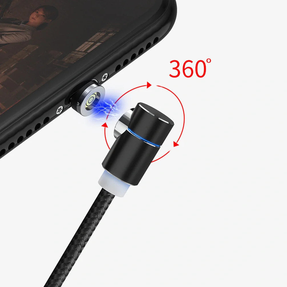 360 Degree Magnetic Charging Cable with LED light and 90-degree connector