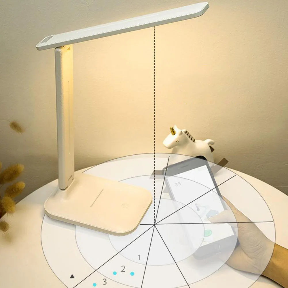 White touch dimming bedside lamp with USB charging port and plastic shade for children's rooms