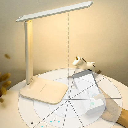 White touch dimming bedside lamp with USB charging port and plastic shade for children's rooms