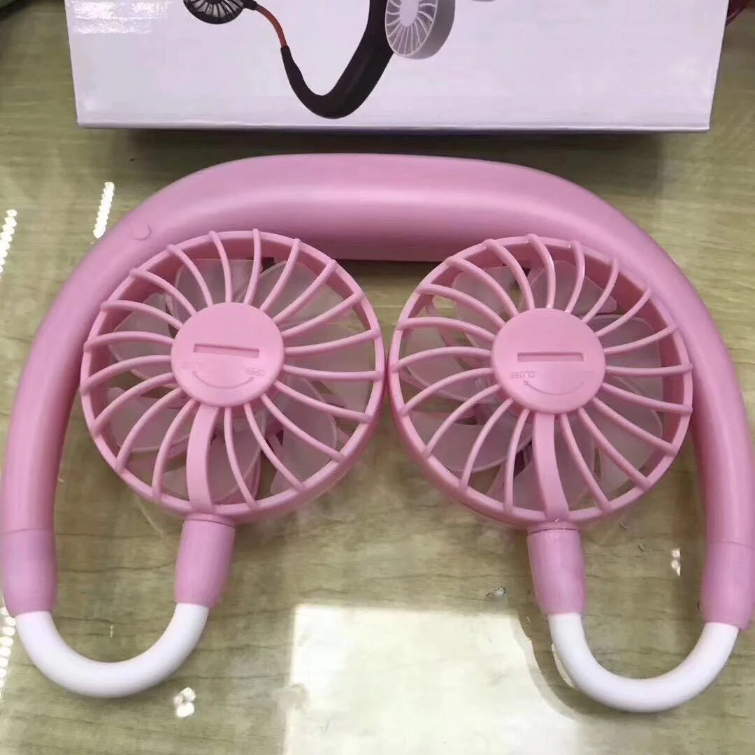 Portable USB charging fan with hanging neck design in various colors