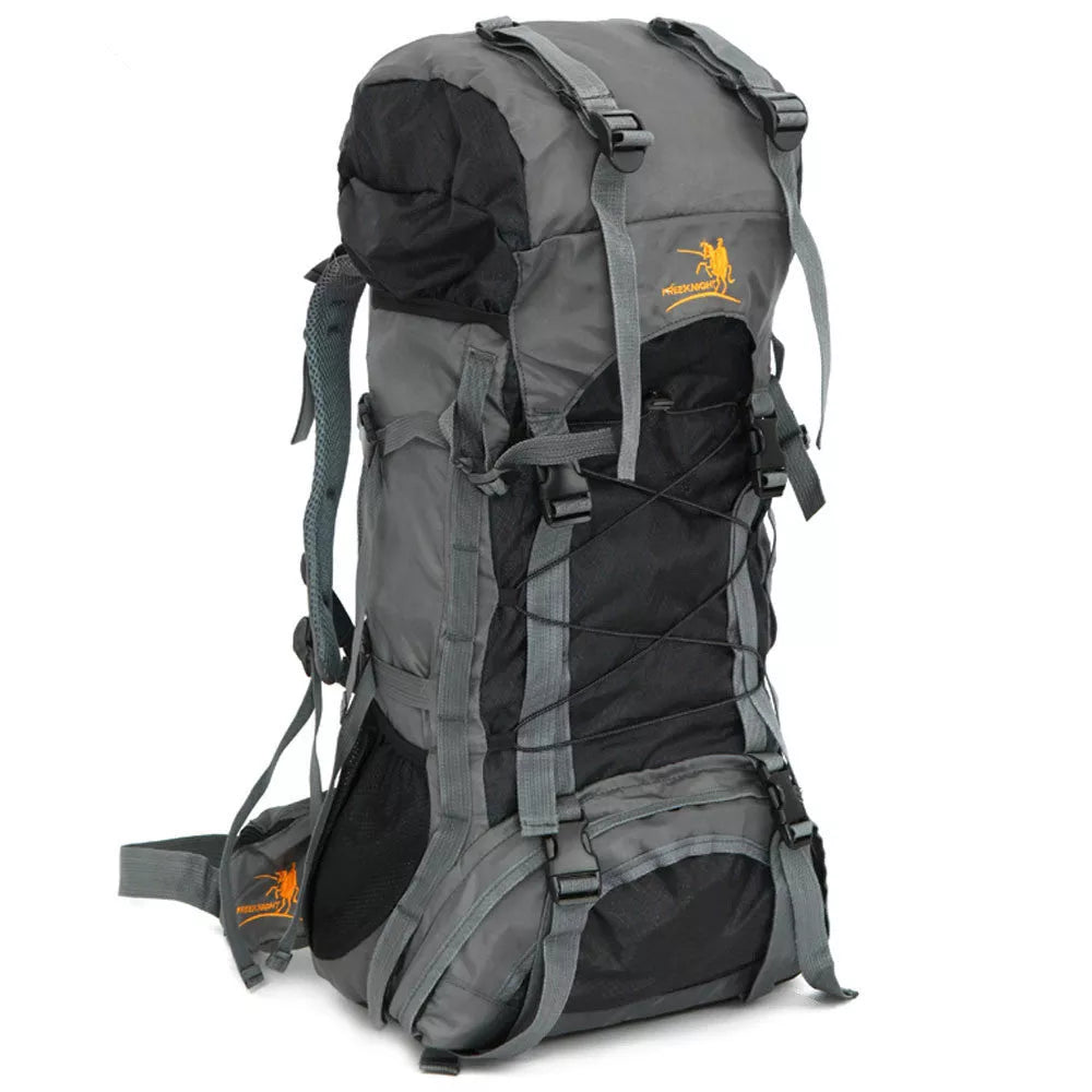 Extra Large Outdoor 60L Travel Backpack with external storage and waist bags