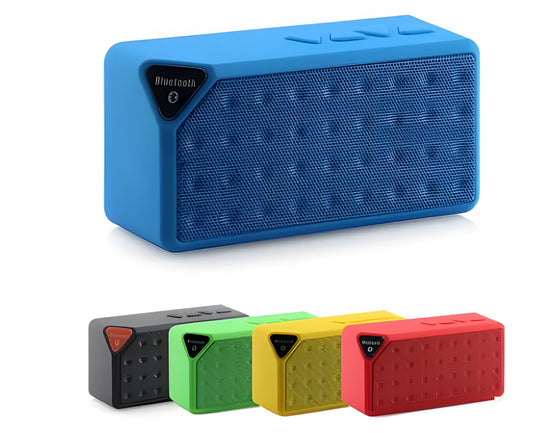 Cannon X3 small cube-shaped wireless Bluetooth speaker in five colour options on a plain background.